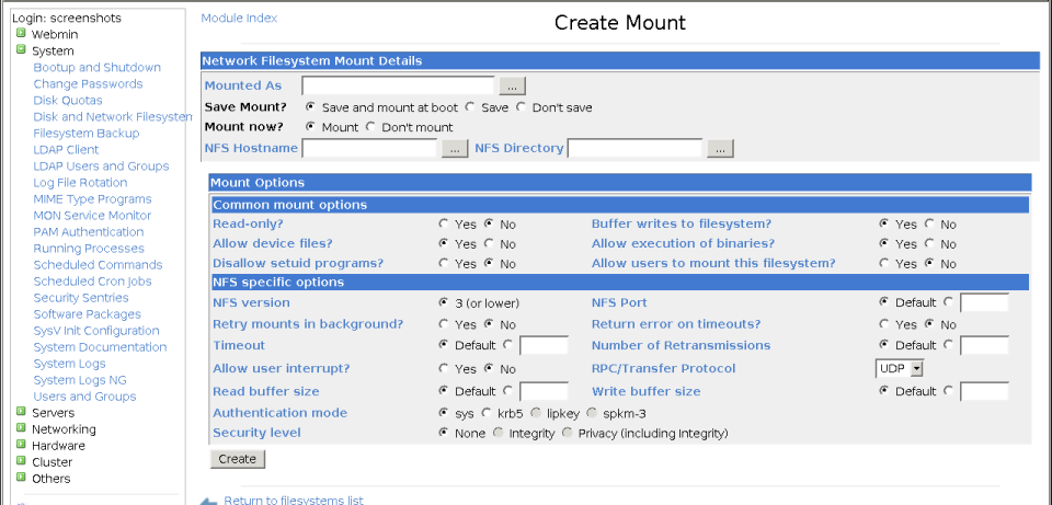 Mounting a network filesystem