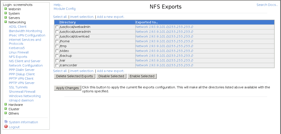 NFS File Sharing – Webmin | MN Linux